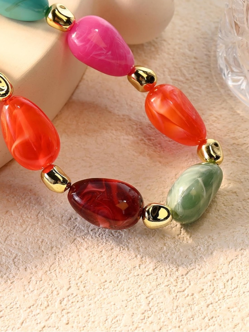 Anthropologie Multicolor Resin Teardrop Necklace with Gold Beads - Picture 3 of 6